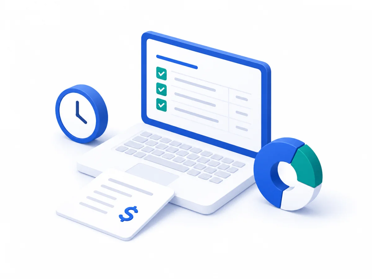 A timesheet and invoice check shown on a laptop